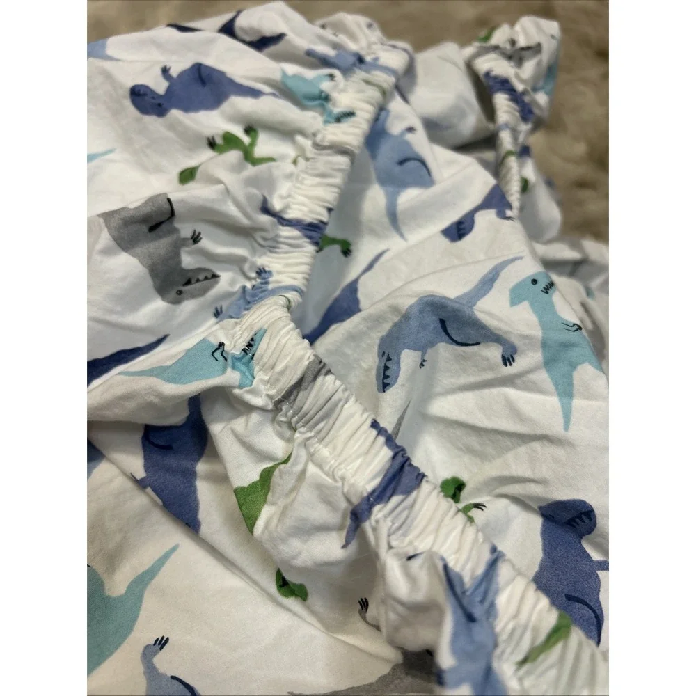 Pottery Barn Kids Dinosaur Twin Sheet Set Flat & Fitted Warren Dino Blue White